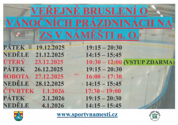 Veřejná bruslení o vánočních prázdninách