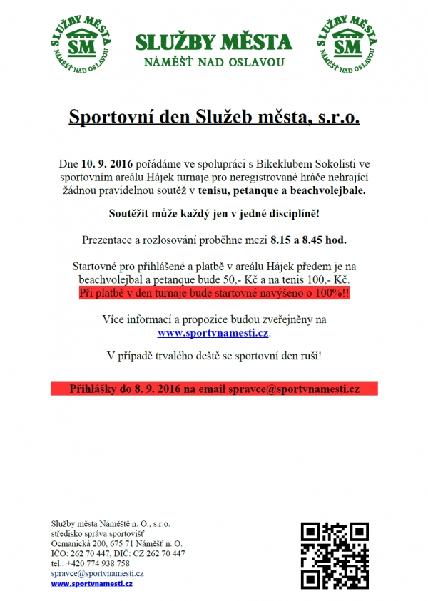 Sportovní den Služeb města Náměště n. O. 10. 9. 2016